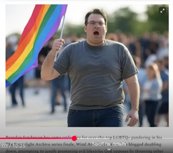 I found some right wing nut's AI picture of Sanderson yelling at a pride parade