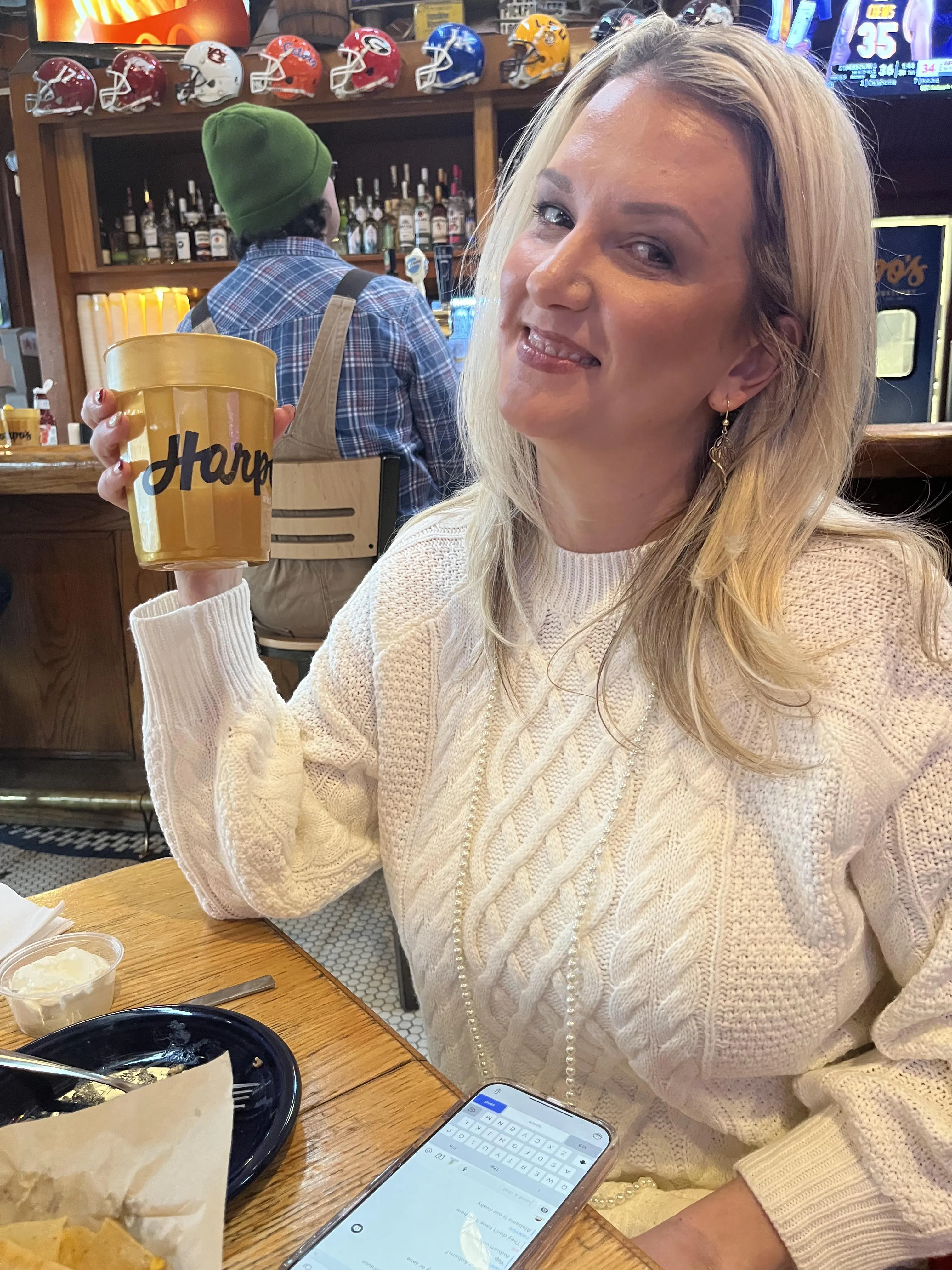 Day drinking! Beer and nachos.