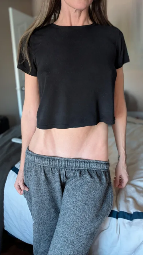 No panties under sweats for this Mom