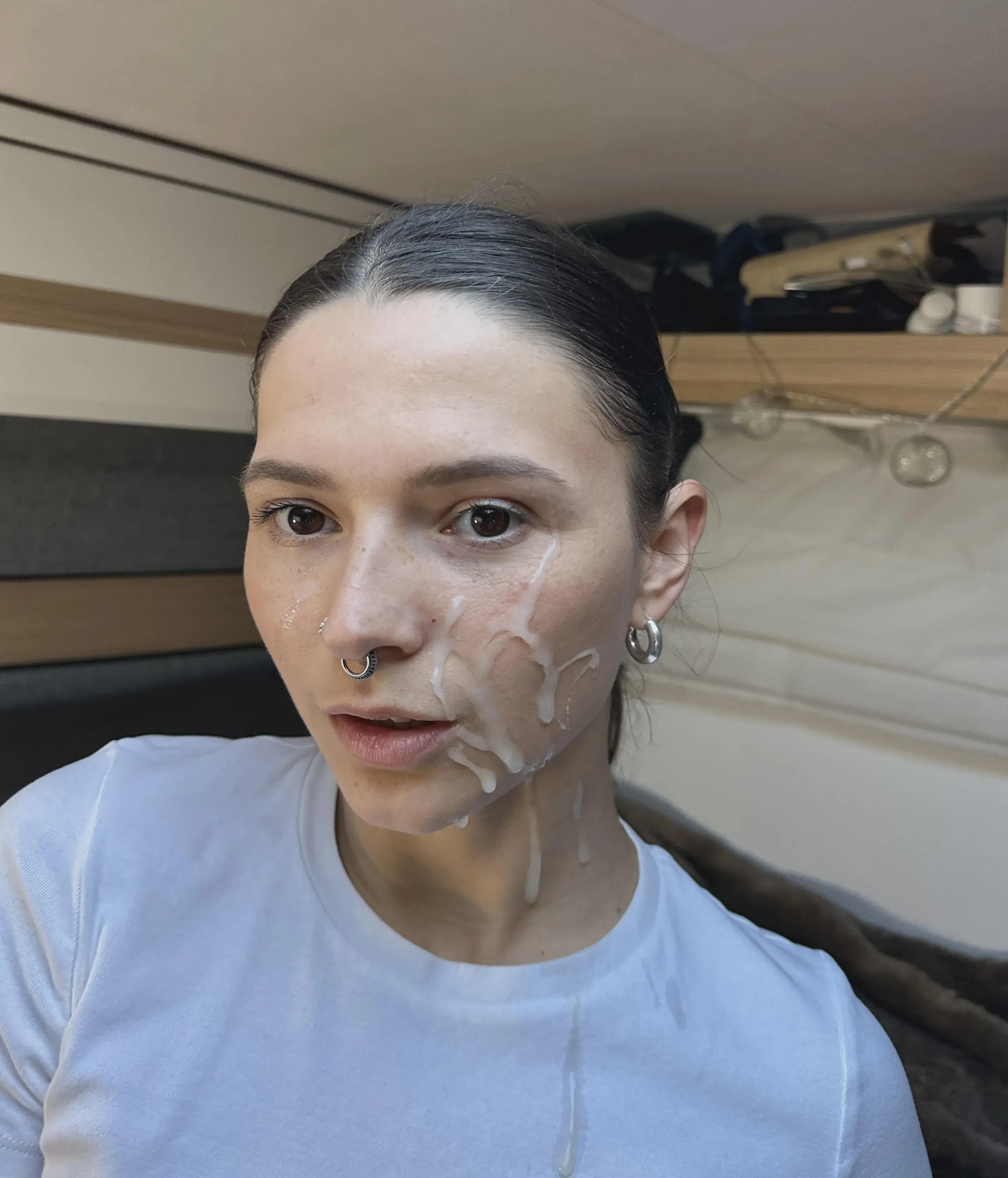 photo with semen on his face after a long blowjob