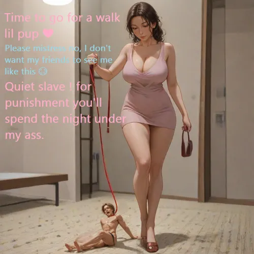 Describe your favorite femdom fetish scene in a comment & I'll try to cook, keep it simple I'll pick a few requests. [Male Slave/pet] [Size Difference/Giantess] [AI Art]