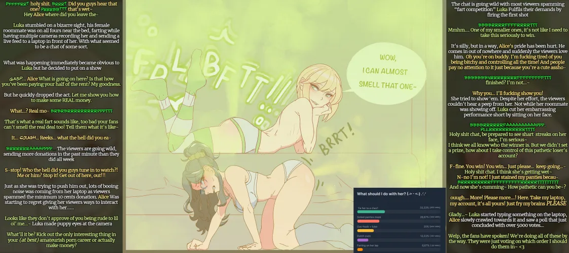 Luka barges in on Alice's fart fetish stream and decides to take over~ [femboydom] [face farting] [fart competition of sorts] art by @beefpyro on tw