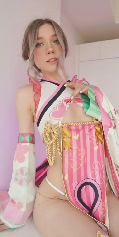 Playful teen in a japanese outfit