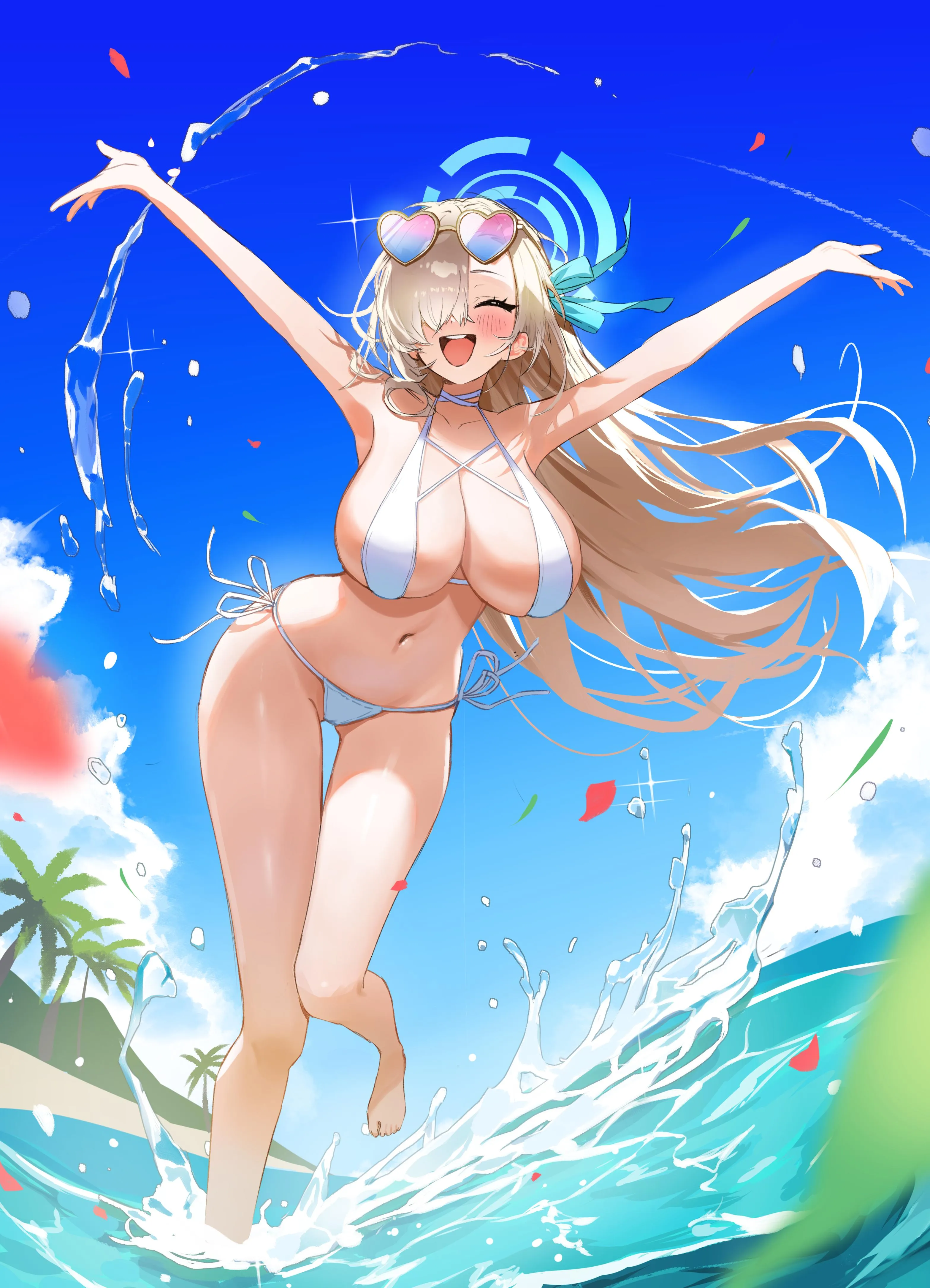 Swimsuit Asuna playing with water [Blue Archive]
