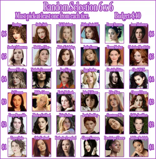 Random Selection 6 x 6: Budget: $40