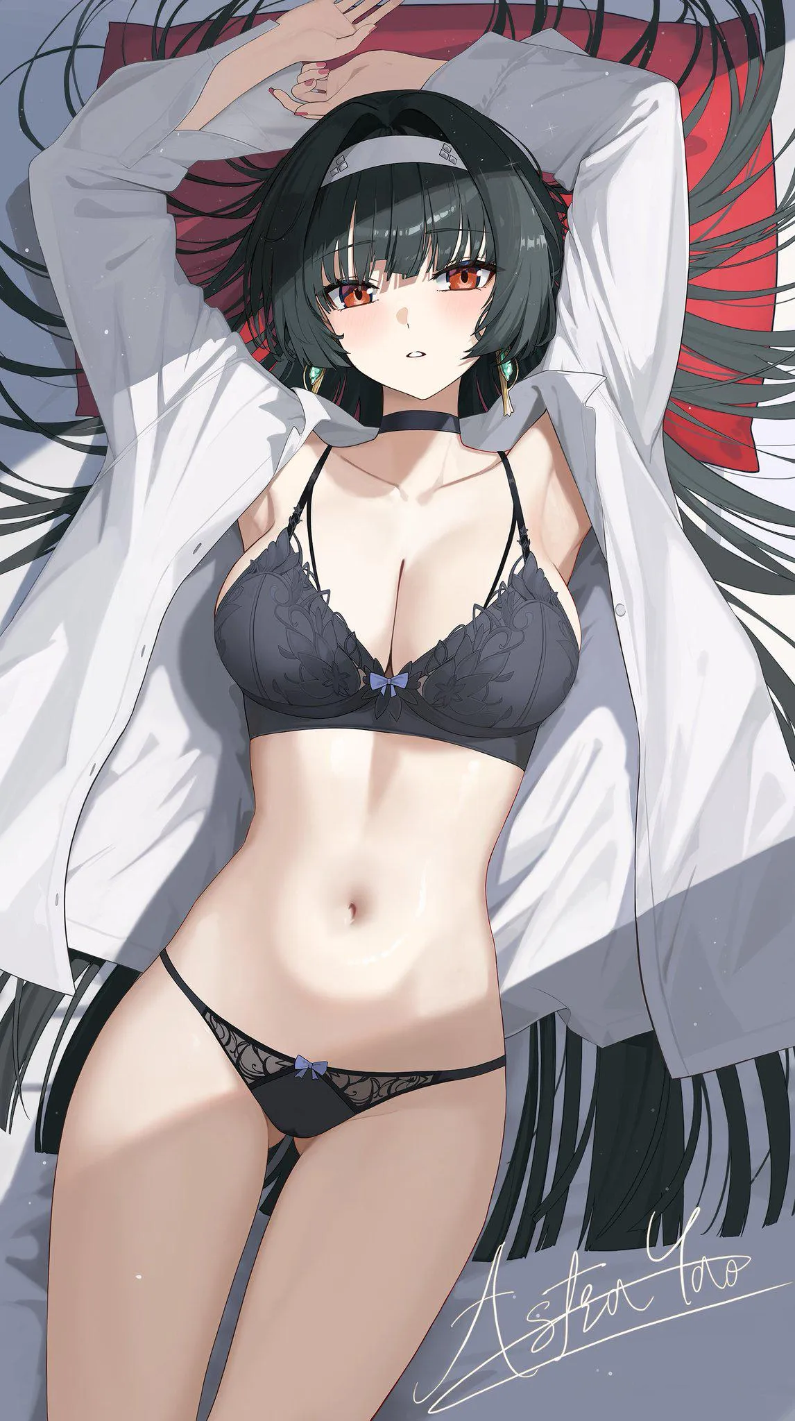 Astra Yao wearing black lingerie