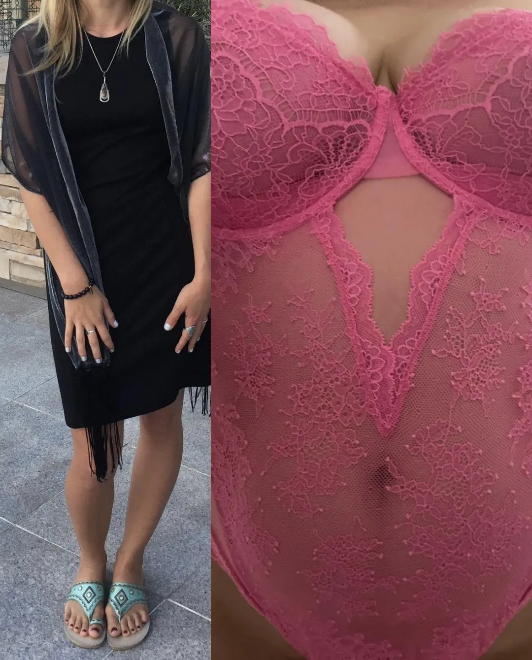 Before and after: from boring black to blushing and bodacious!  My bimbofication journey is just getting started!