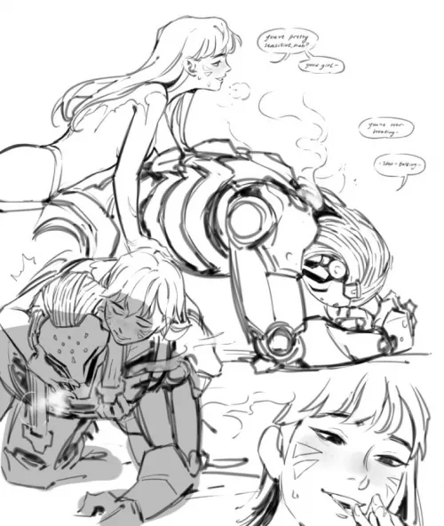 Stop.. Talking.. F-Fuck this is.. Dva please stop inserting your.. Aaahnn~ Y-Your strap on so deep inside of my orifice.. Y-Your hip movements are so rough.. Mmmnff~.. O-over.. Heating~.. Fine I admit it.. You're way- Aahnn fuckk~.. You're way better t