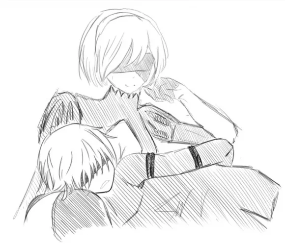 2B and 9S watching TV together as always