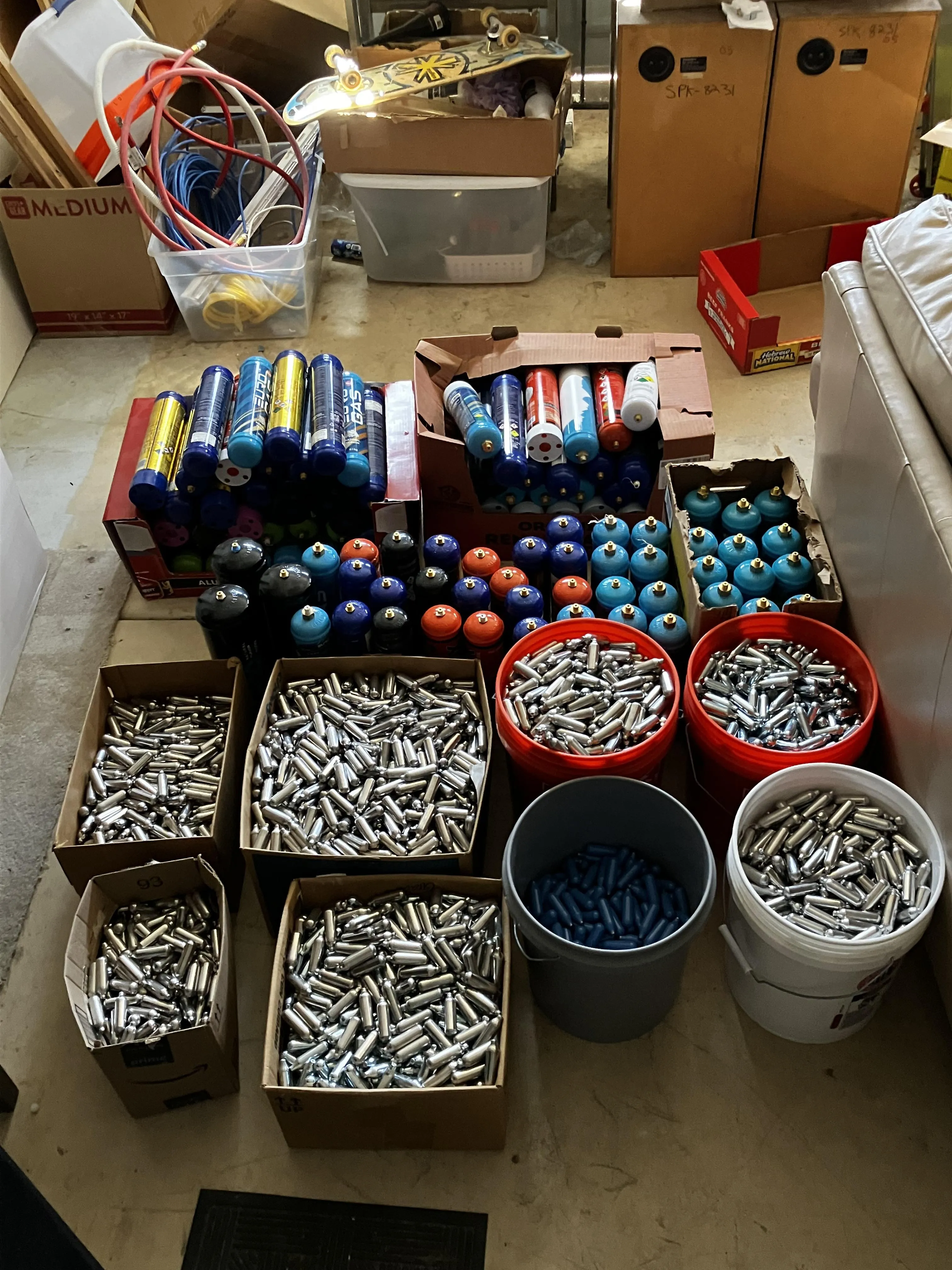 Cleaning up and putting it together really shows how quickly it can spiral.  End of 2023 through much of 2024.  A year's worth most likely. For sure going to recycle the brass tops and the 8g canisters.  The tanks I'd have to cut in half for any place 