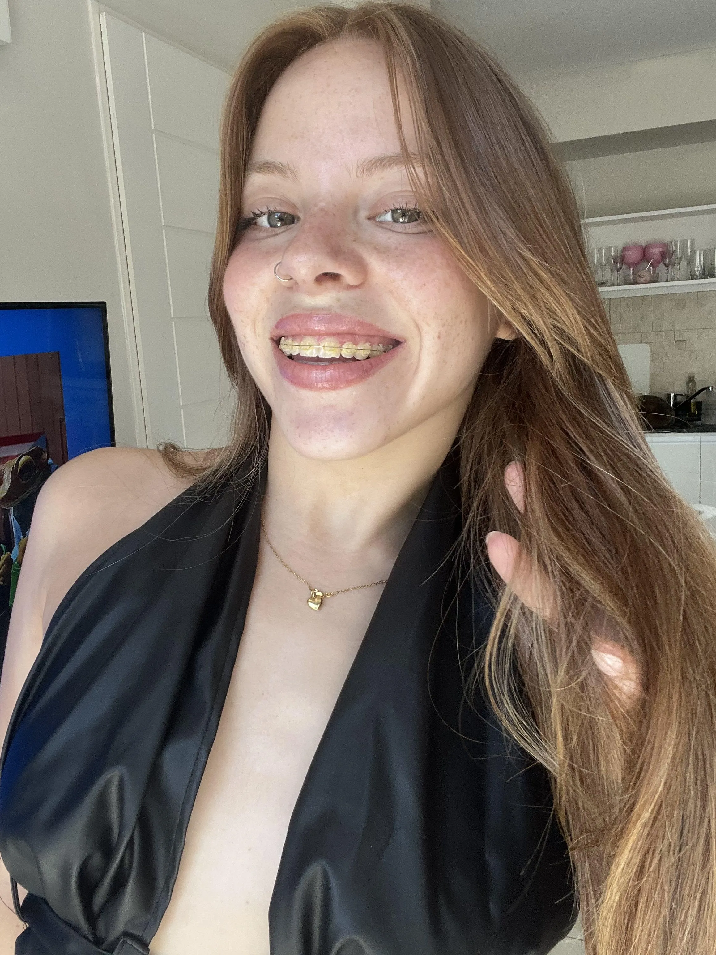 Would you mess up this smile and cum on my braces