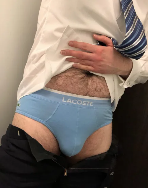 Blue briefs to match my blue tie. Underwear by Lacoste, tie by Zegna.