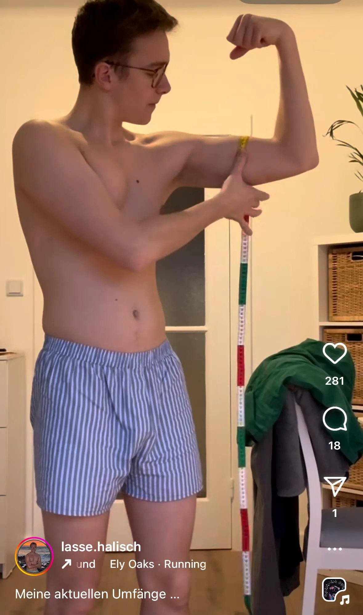 German guy checking his progress in his boxers