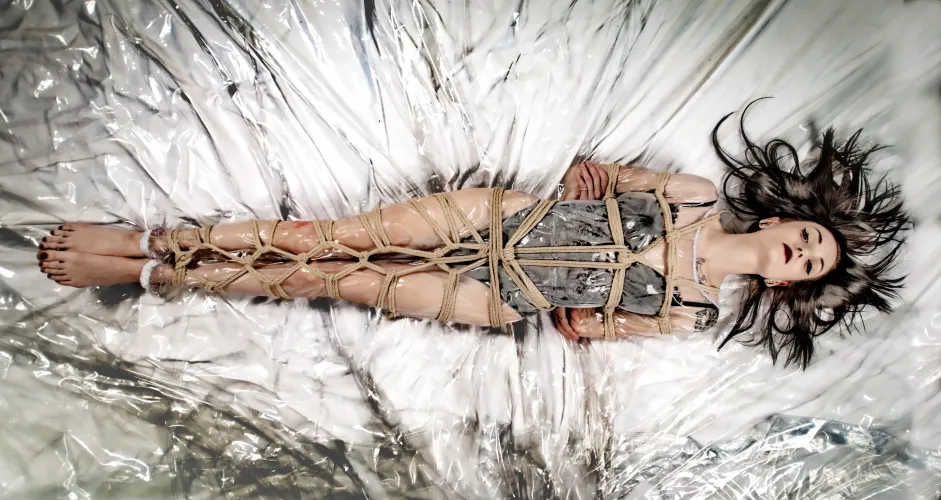 She tied, helpless, wearing a clear pvc bodysuit, and SO happy!! [OC]