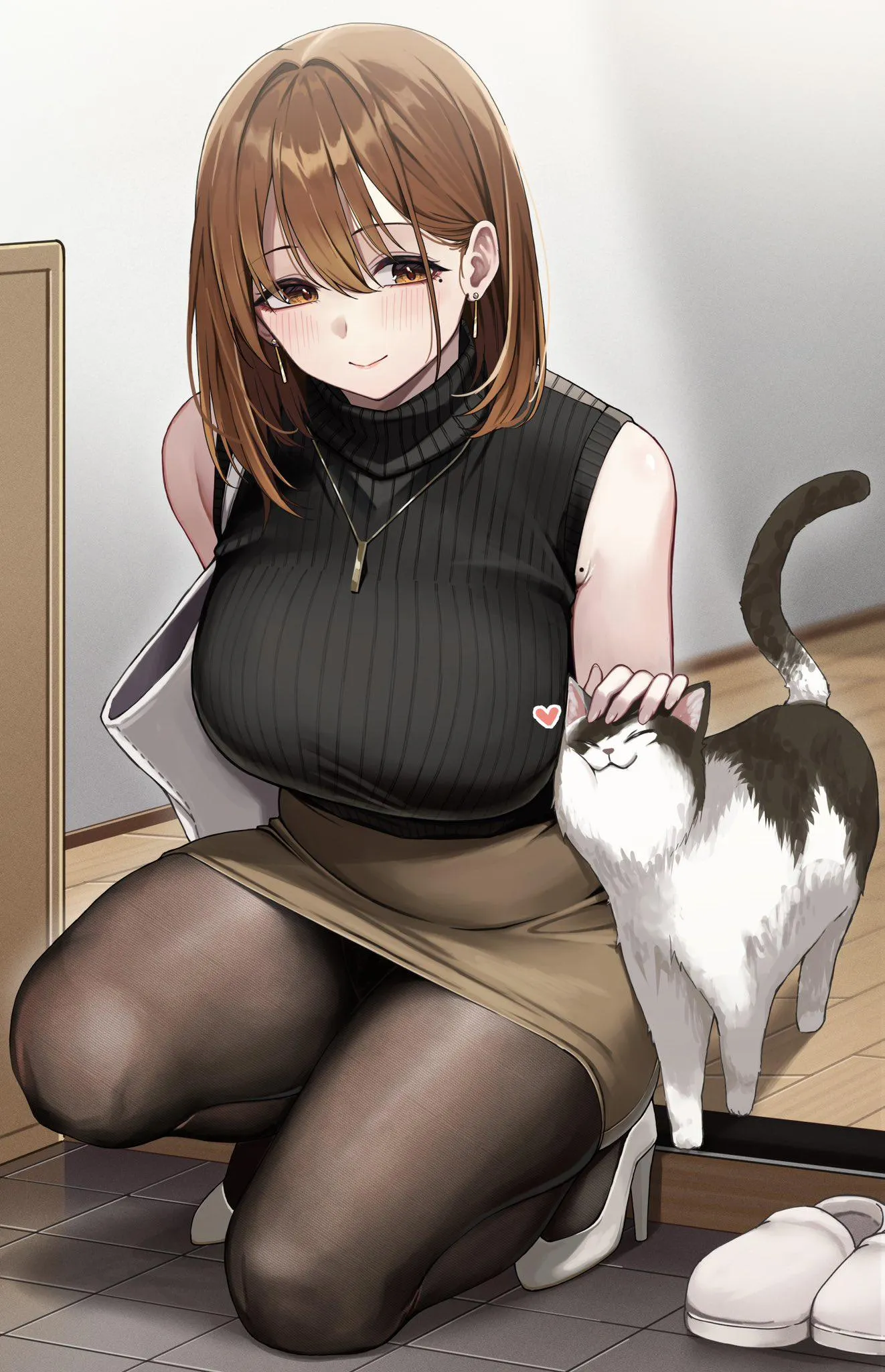 Petting her Cat
