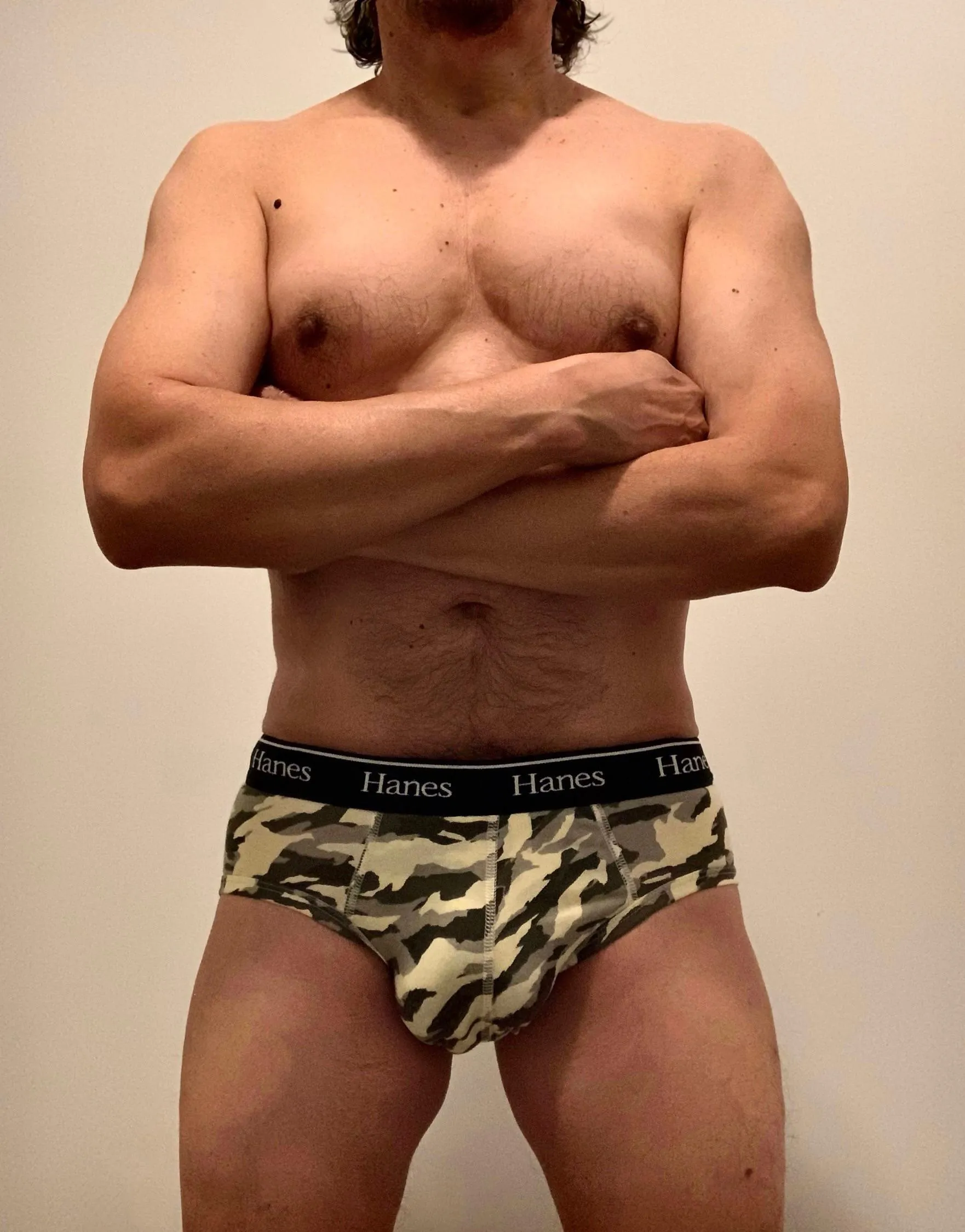 In my camo briefs.