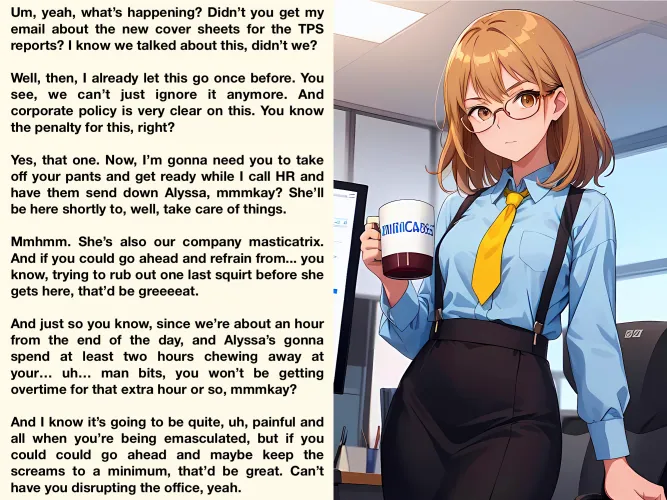 There's a problem with your TPS reports [AI Image] (punishment81 on ImageFap)