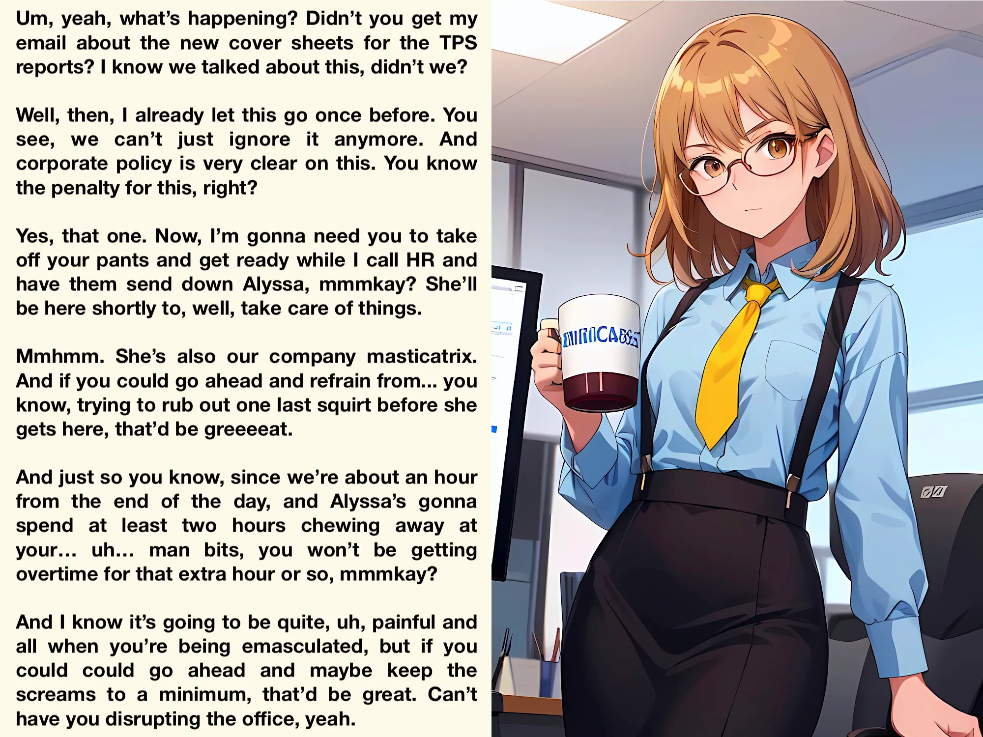 There's a problem with your TPS reports [AI Image] (punishment81 on ImageFap)