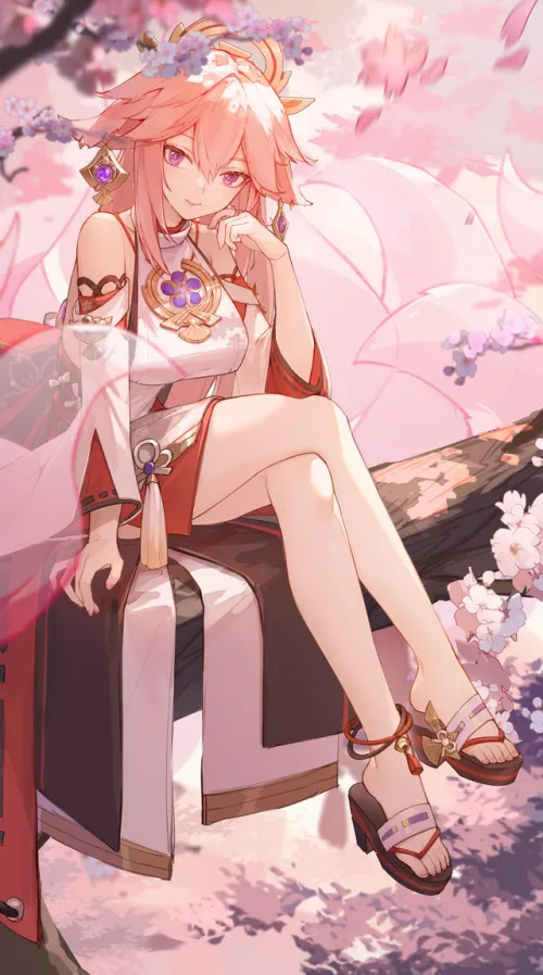 Yae Miko sitting in a tree