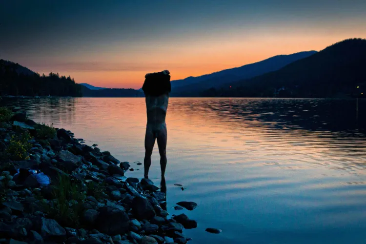 getting ready for an early morning dip