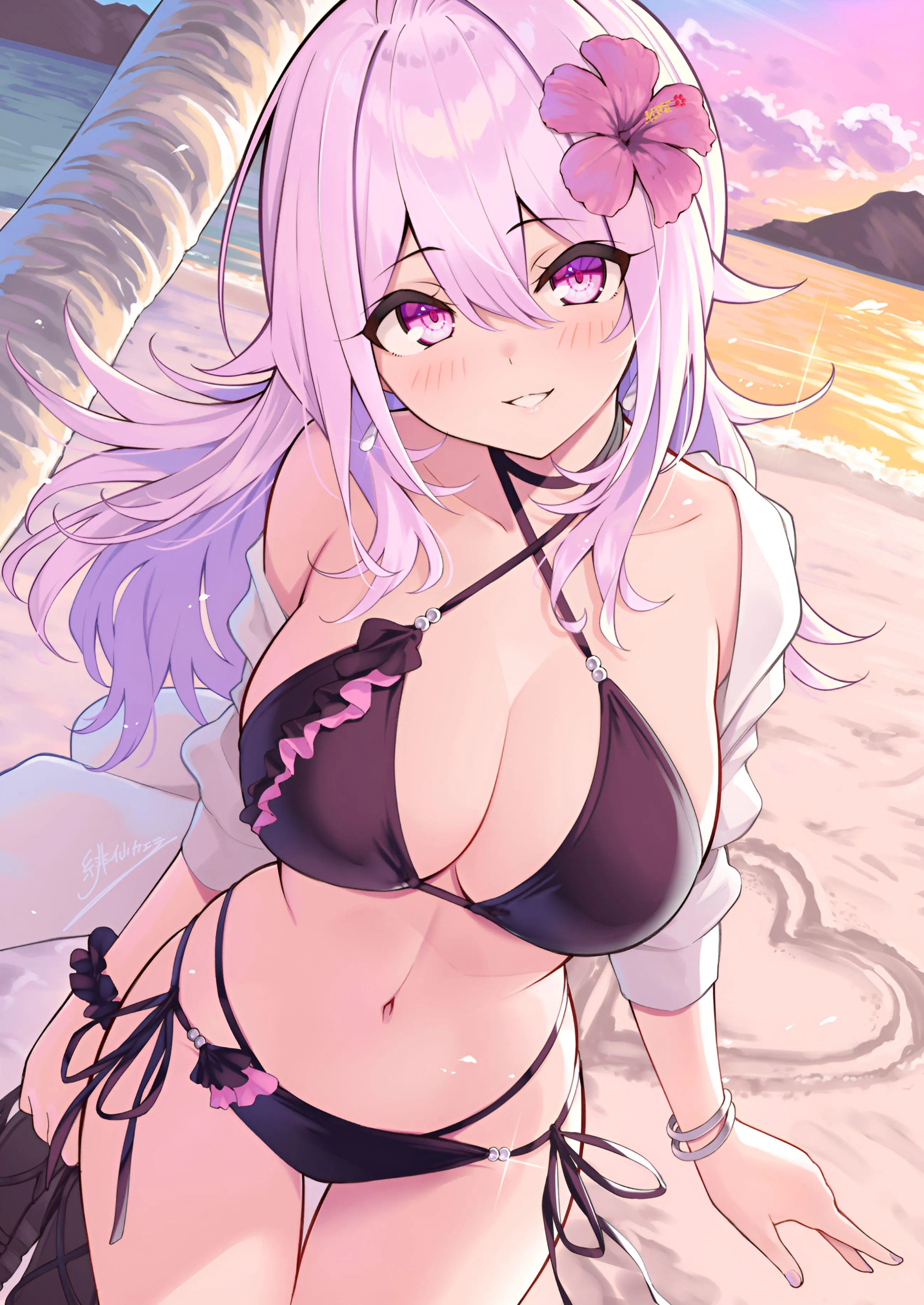 Pink haired beauty at a beach [Artist's OC]
