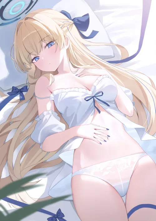 Toki laying in bed [Blue Archive]