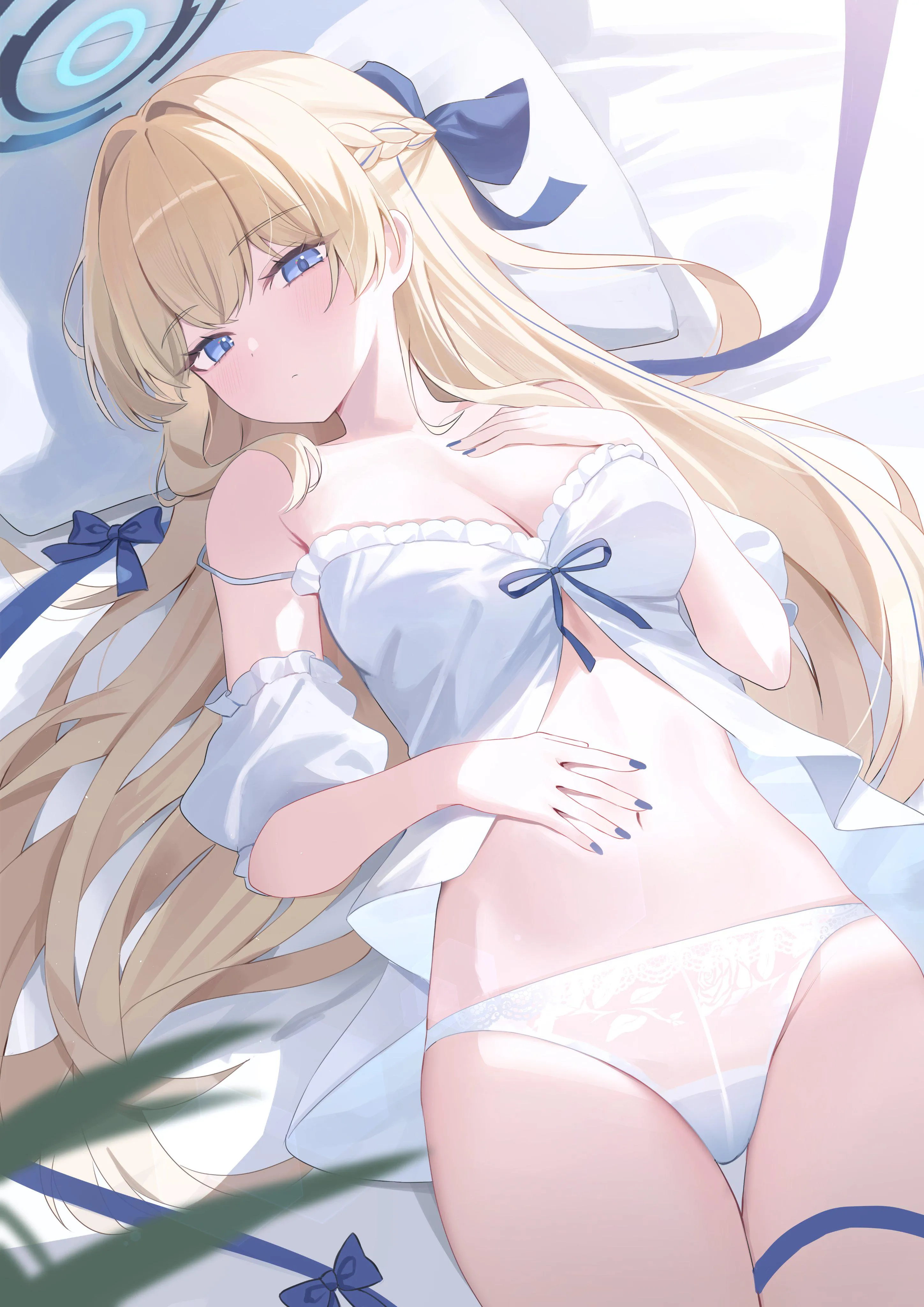 Toki laying in bed [Blue Archive]