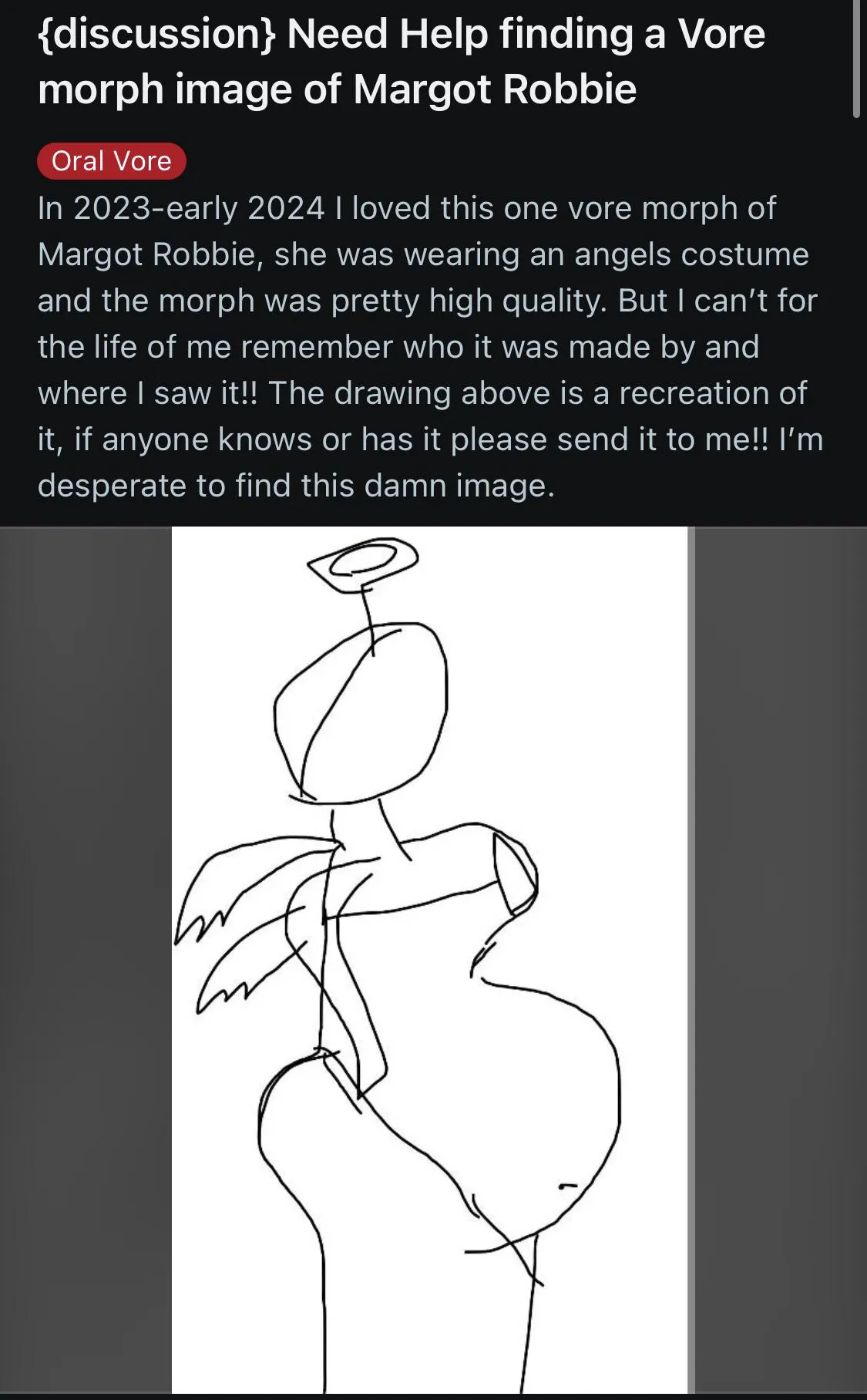 {discussion} I deleted my old account and I’m reposting this cause I NEED answers for this vore image of Margot robbie