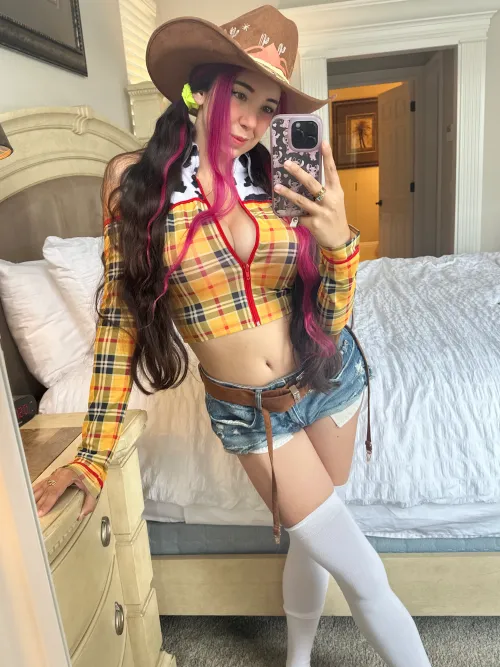 This cowgirl doesn’t need a horse to take you for a ride.