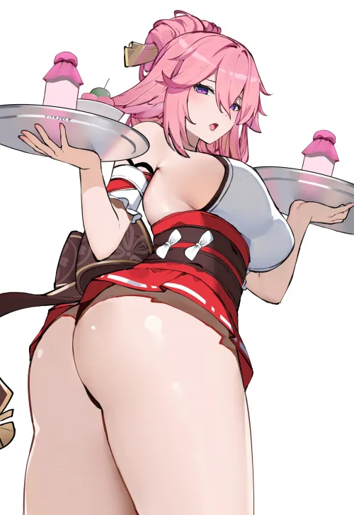 Yae serving dango and dango milk