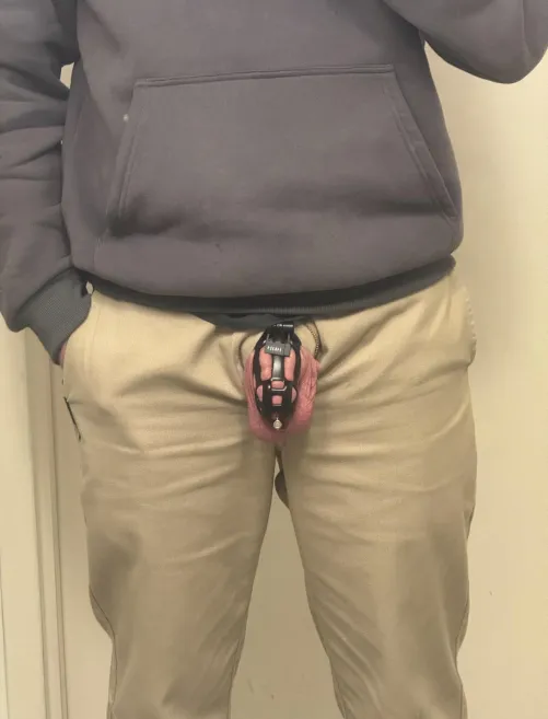 Bulging out of my cage like crazy, leaking precum like crazy