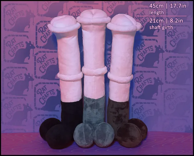 Batch of 3 pink horse cock plushies
