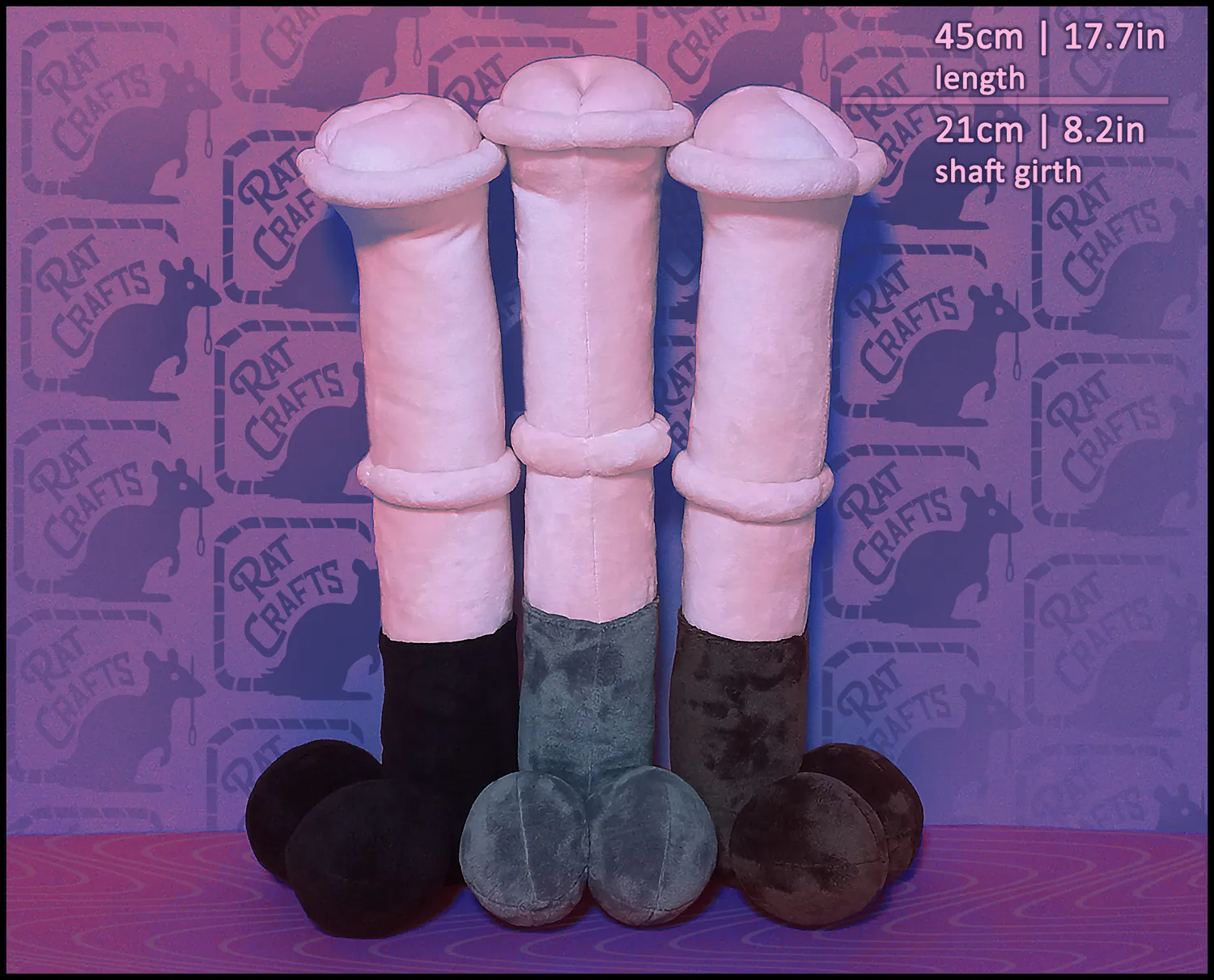 Batch of 3 pink horse cock plushies