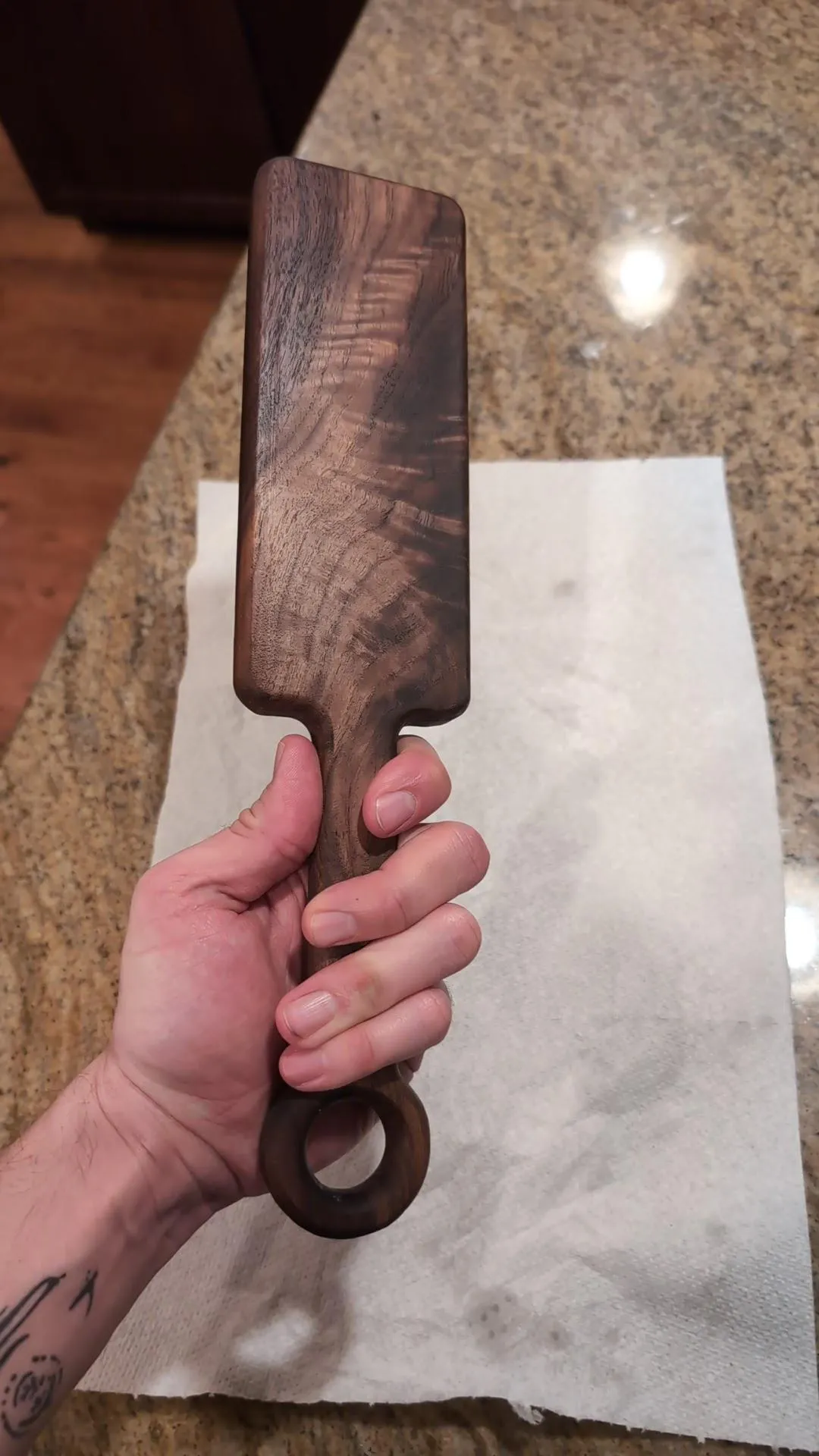 Walnut paddle my first little BDSM project. I'll get better pics but it was a quick little make