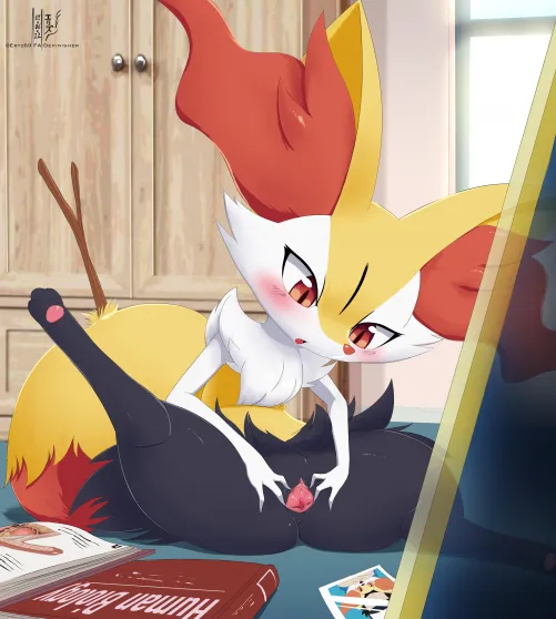 After smuggling a book on human anatomy (the fact that braixen anatomy is relatively close to humans helps), braixen connects the dots on where she came from and what her body is capable of...... [M/F] (Eryz/definisher)