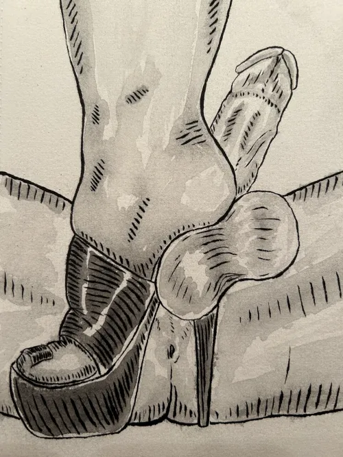 Heels, ink and watercolor, by me.