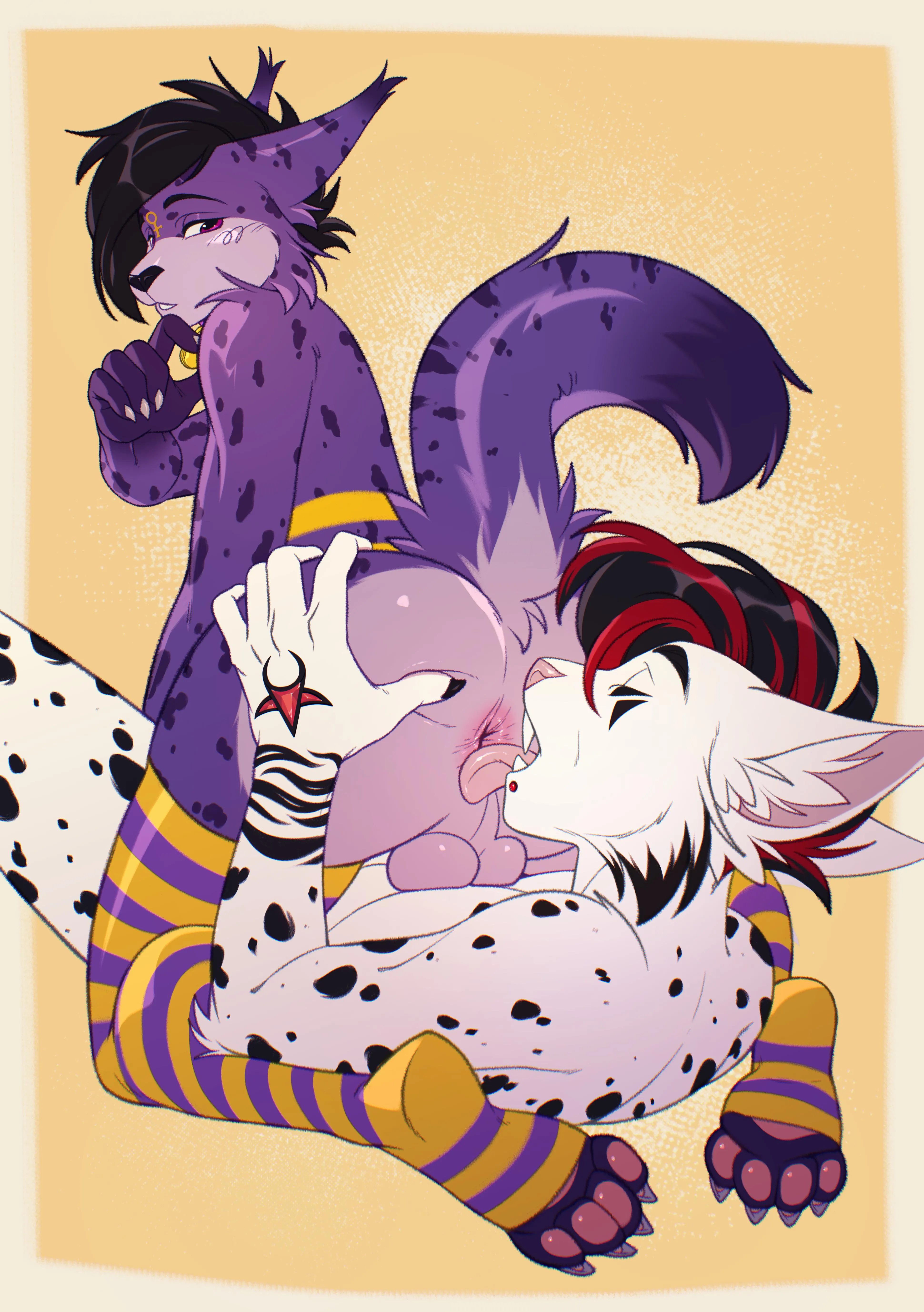 Cats know how to work that tongue on other cats (Artist is Kyabetsu)