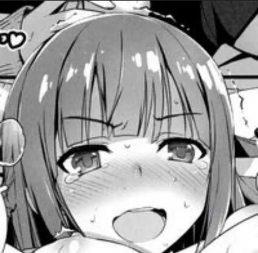 Mono 1girl bare_shoulder black_skirt blunt_bangs close-up crying_with_eyes_open dark_hair dot_nose eyebrows_visible_through_hair face heart large_breasts nipples nose_blush open_mouth portrait sidelocks sleeves_past_wrists steam sweat tearing_up tears to