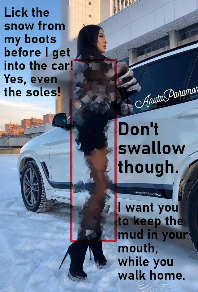 If only you hadn't given her your car right? But then again, if you hadn't, she probably wouldn't let you lick the dirt from her boots! So maybe it was worth it?