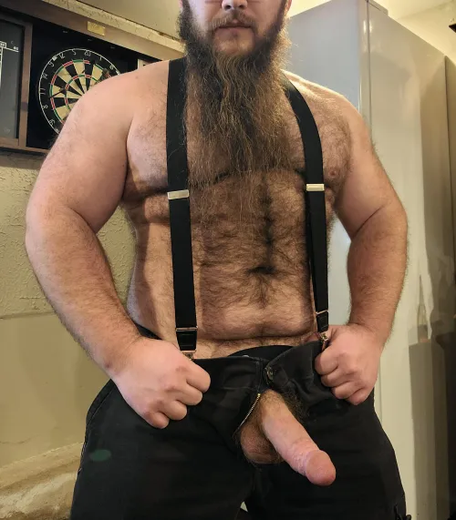 Hairy chest and suspenders are a good combo