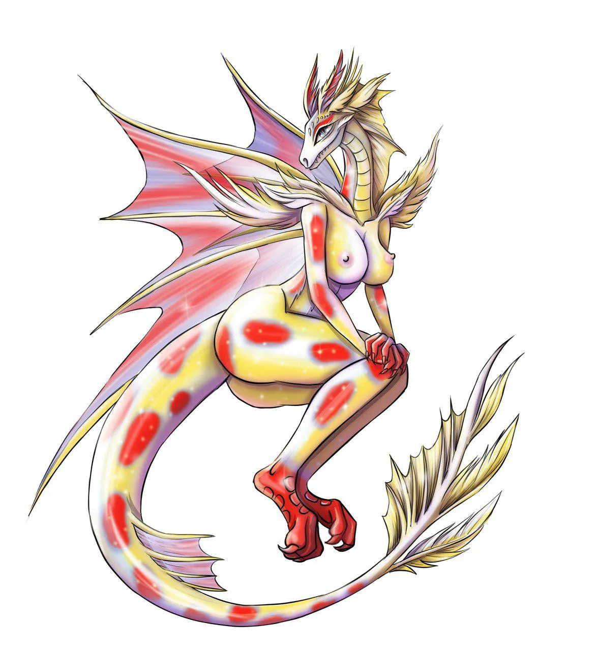 Anthro yellow dragon [F](by me)