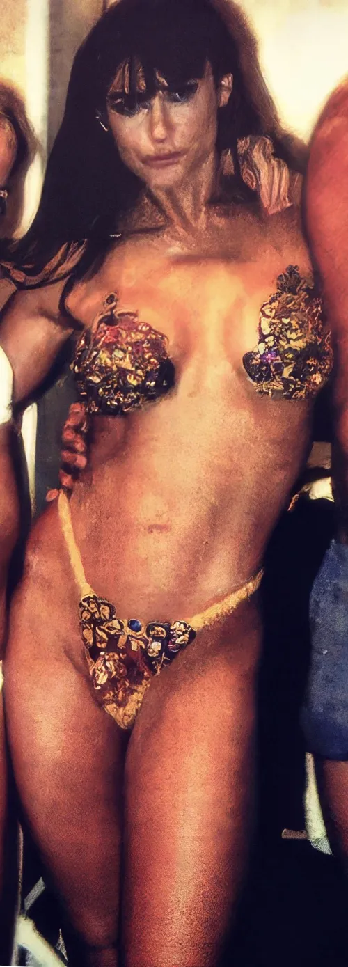 Demi Striptease BTS in her gold outfit