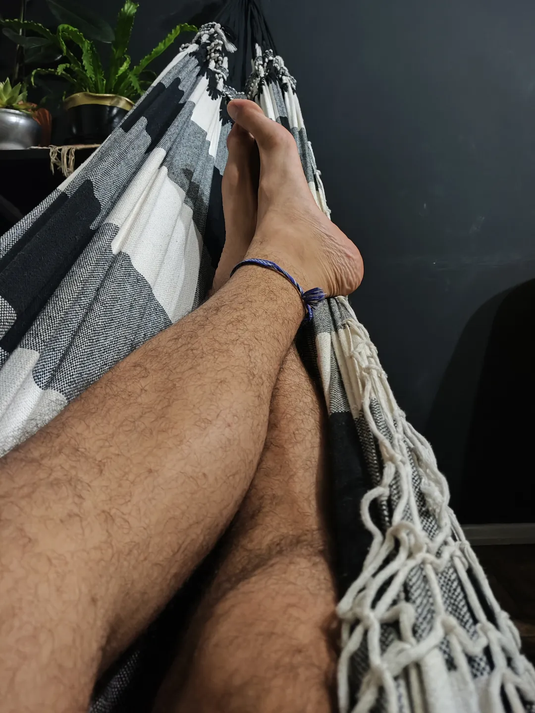 Resting on a hammock