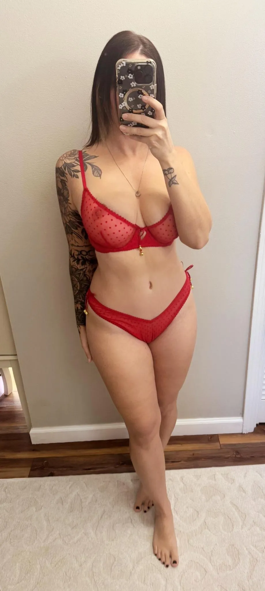 See through top and bottoms, hope you like red