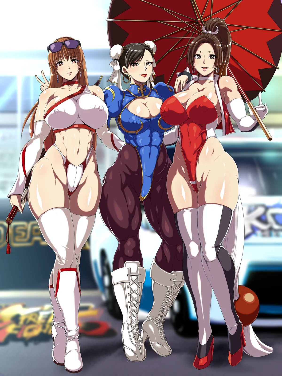 Kasumi, Chun Li and Mai sexy racing queens (和ロ raburebo) [Dead or Alive, Street Fighter, Fatal Fury]