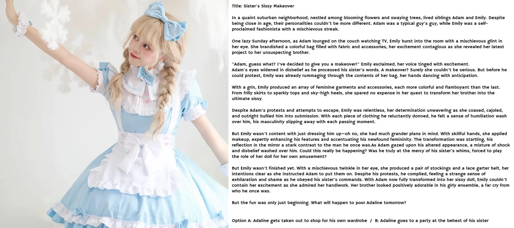 Sister's Sissy Makeover Part 1 (Caption by WistfulWonders)