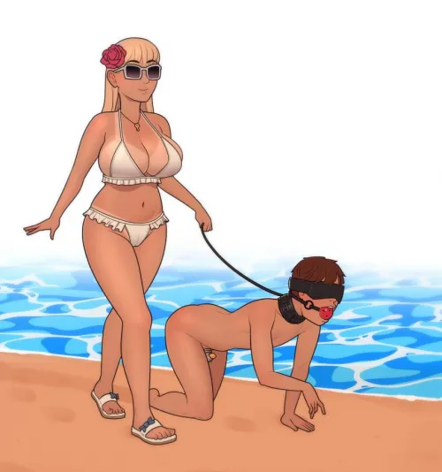 Taking her pet for a walk