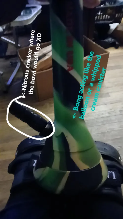 How my friend uses crackers without a balloon, low-key genius tbh. It's basically a home-made canister using a cracked and silicone bong. It works shockingly well too.