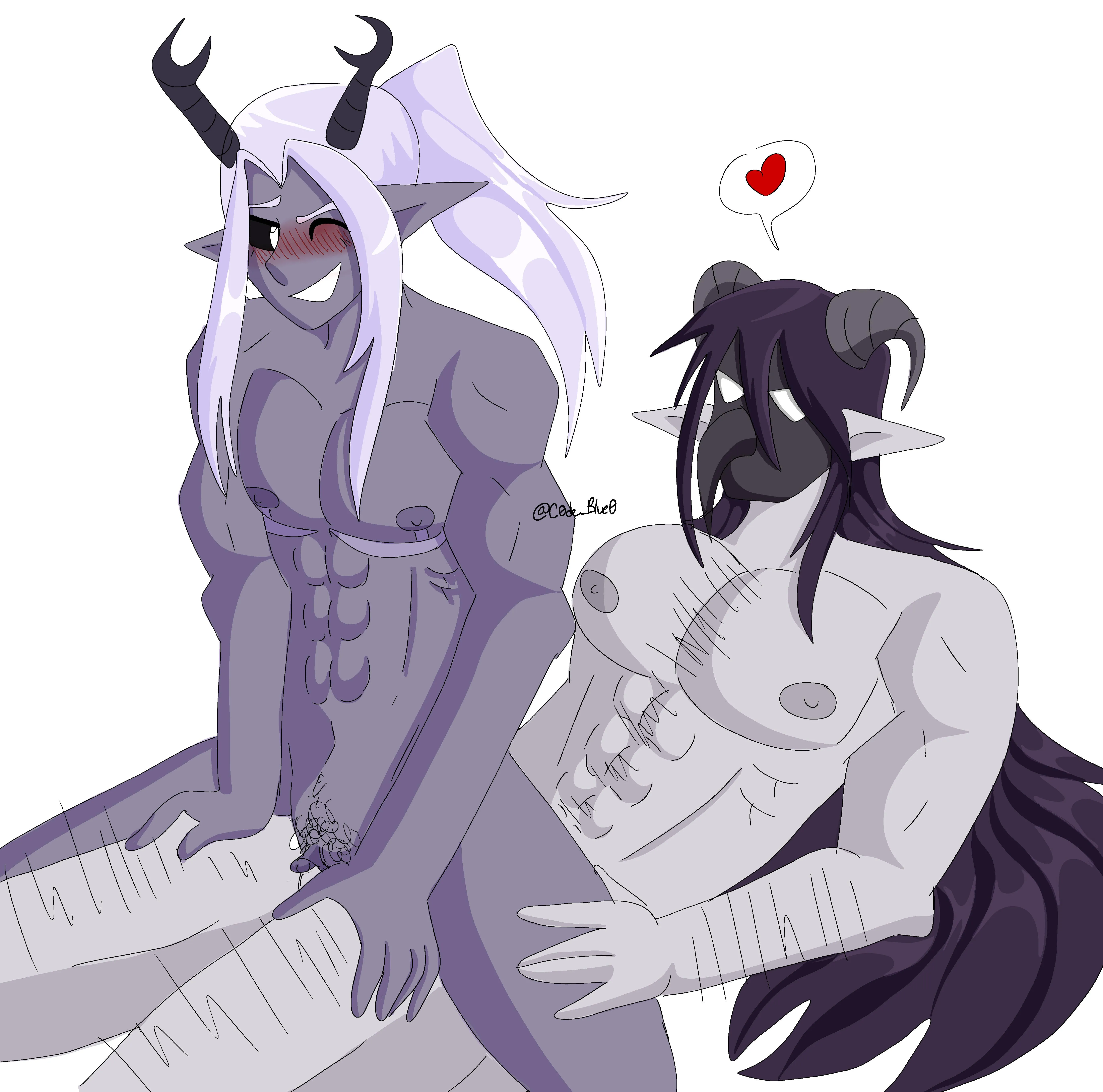 Doodle of my OCs, Ruko (left) and Ka (right)