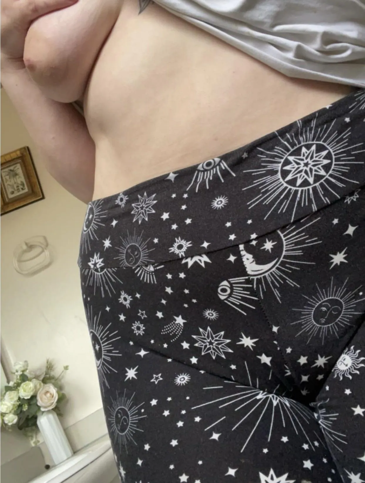 It’s your lucky day 🤭 camel toe and a titty in one pic 😝